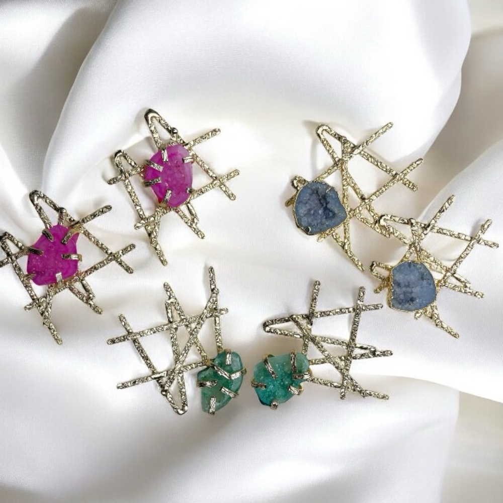 Boho Abstract Stone Statement Earrings - Picture 12 of 15